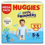 Huggies Little Swimmers, Swim Nappies, Size 5-6 - 33 Pants - Maximum Protection Swimming Nappies with Leak Guards - All-Round Stretchy Waistband