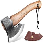 Tivoli 9-inch Small Hatchet Camping Axe, Small Bushcraft Axe for Chopping Wood, Survival Axes and Hatchets, Hand Forged Carbon Steel Carving Axe, Ash Wood Handle, Retro Sheath