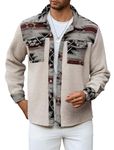 ZAFUL Men's Ethnic Aztec Printed Jacket Coat Flap Pocket Casual Long Sleeve Lightweight Lapel Faux FleeceShacket Top, Beige, Medium