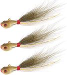 Shaddock Fishing Bucktail Jig Fluke Lures Saltwater Freshwater Fishing Baits Assorted Kit for Bass Striper Bluefish Surf Fishing Size 1/4-2ounce Pack of 3, Olive/White, 3PCS 1/4 OZ