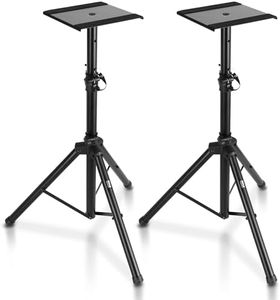 Pyle Dual Studio Monitor 2 Speaker Stand Mount Kit - Heavy Duty Tripod Pair and Height Adjustable from 34" to 53" W/Metal Platform Base - PSTND32, Black