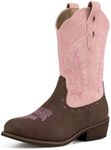 Rollda Kids Cowboy Boots Western Round Toe Cowgirl Boots for Boys Girls Toddler/Little Kid/Big Kid Pink/Brown Size 10