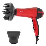 Red Hot 37010 2200W Professional Hair Dryer with Diffuser & Concentrator Nozzles/Dual Styling Options / 3 Heat Settings, 2 Speed Settings & Cool Air Mode/Salon Quality/Red Coloured