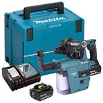 Makita DHR242RTJW 18v Li-ion LXT Brushless 24mm SDS-Plus Rotary Hammer Complete with 2 x 5.0 Ah Li-ion Batteries, Charger and Dust Extraction System, Supplied in a Makpac Case