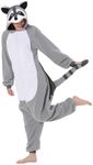 XLKZZ Raccoon Adult Onesie Unisex Pajamas Animal Cosplay Christmas Halloween Costume Cartoon Sleepwear for Women Men, Grey Raccoon, Small