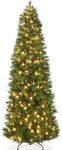 Best Choice Products Pre-Lit Scotch Pine Pencil Christmas Tree, 12ft Premium Skinny Pre-Decorated Holiday Decor w/White and Multicolor LED Lights
