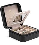 Vlando Small Travel Jewelry Box Organizer - Display Case for Girls Women Gift Rings Earrings Necklaces Storage with Mirror, Black