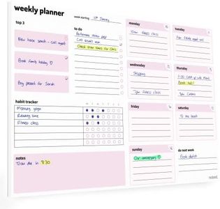 Weekly Planner Pad with daily planning sections - A4 52 sheets 100gsm paper - Undated Calendar Pad with Habit Tracker, To Do, Priority Lists and Notes - For work home and study revision