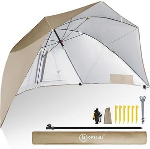 HOMECALL - Sombrilla refugio con ventana para protegerse del viento en la playa, poliéster resistente a los rayos UV, caqui