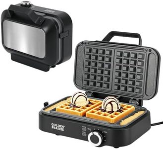 Waffle Maker, Non-Stick Ceramic Coating Waffle Iron with Stepless Temperature Control & Anti-Overflow Moat, Belgian Waffle Maker for Crispy & Soft Waffles for Crispy Family Breakfast