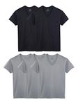 Fruit of the Loom Men's V-Neck T-Shirt Multipack, Classic Fit - Black/Grey - 5 Pack, Medium