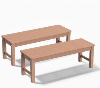 Psilvam Outdoor Bench, Two Person Poly Lumber Porch Bench, Weatherproof Garden Bench That Never Rot and Fade, All-Weather Patio Bench Suit for Garden, Porch, and Park (2pcs, Teak Color)