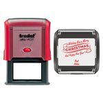 Trodat 4927 Personalised Christmas Card Message/Label Self Inking Rubber Stamp - Wishing a Merry Christmas and Happy New Year in Red Ink with 2 Lines of Customised Text