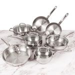 BergHOFF Belly Shape 18/10 Stainless Steel 12Pc Cookware Set, Glass Lids, Fast, Evenly Heat, Induction Cooktop Ready