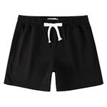 NIMENJOJA 5.5" Men's Cotton Sweat Shorts Elastic Waistband Jogger Athletic Gym Workout Zipper Pockets Casual Shorts Black