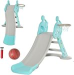 HOMCOM Kids Slide 2 in 1 Toddler Freestanding slide with Basketball Hoop Indoor/Outdoor Use Deer Shaped for 18 months -4 Years Old Blue