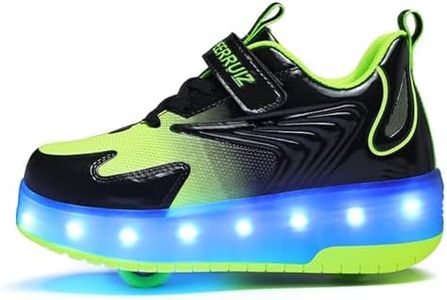 Ulinlo pouly LED Light Up Roller Shoes 2 Wheeled Skate USB Chargable Sneaker Shoes for Kids Size 2.5 Little Kid Green
