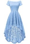 Dressystar 0042 Off Shoulder Hi-Lo Lace Dress Short Sleeve Formal Cocktail Dresses Blue M