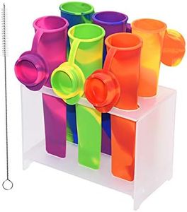 Bangp Popsicle Molds for Kids,6 Pieces Popsicles Molds Silicone BPA- Free Popsicle Molds with Rack,Multicolored Reusable Popsicle Maker Ice Pop Molds Attached Lids for Adults Kids with Cleaning Brush