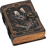 Book of Spells Leather Journal Deckle Edge Paper Grimoire Printed Journal The Lovers Tarot Notebook Spiral Gothic Notebook Skull lover Antique Vintage Leather Journals for Men and Women (7x5 Inch)