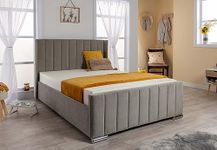 Wing Panel Ottoman Storage Bed (Gas Lift), Sleep Factorys Madison Grey Plush Velvet Upholstered Bed Frame - 5ft King size (150 x 200 cm)