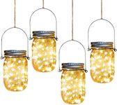 Aikeve Solar Mason Jar Lights,4 Pack 30 Led Starry Fairy String Hanging Jar Lights,Solar Lanterns for Outdoor Patio Party Garden Wedding Christmas Decorations Lights(Mason Jars/Handles Included)