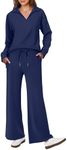 ANRABESS Womens 2 Piece Outfits Sweatsuit Long Sleeve Oversized Sweatshirt Sweatpants Tracksuit Sweat Lounge Set Fall Clothes Navy Blue Small