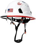 Full Brim Hard Hats Construction OSHA Approved with Clear Visor - Cascos De Construccion Vented White Hard Hat with Chin Strap ANSI Z89.1 Type 1 Adjustable Cool Vent Work Safety Helmet for Men Women