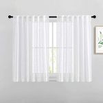 NICETOWN White Linen Look Sheer Curtains 45 inches Long, Back Tab Semi Linen Curtains Privacy Protect Home Decor for Kitchen/Dining Room Small Window with Rod Pocket, 52 by 45 Inches, White, 2 Panels