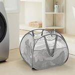 TECHMILLY Collapsible Mesh Pop Up Laundry Hamper with Strong Handles, Large Opening Clothes Hamper with Side Pockets, Storage Baskets for Dorm, Laundry Room, Bathroom or Travel (Grey, 90L)