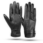 Kordear Womens Leather Gloves - Women Gloves, Genuine Leather Gloves Ladies Touch Screen Gloves, Soft Warm Lining Winter Gloves Womens Mittens With Three Button Decoration, One Size, Black