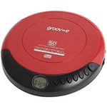 groov-e RETRO Compact CD Player - Personal Music Player with CD-R & CD-RW Playback - Anti-Skip Protection, Programmable Tracks - Earphones Included - Micro-USB or Battery Powered - Red