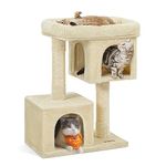 Feandrea Cat Tree, 33.1-Inch Cat Tower, L, Cat Condo for Large Cats up to 16 lb, Large Cat Perch, 2 Cat Caves, Scratching Post, Beige UPCT61M