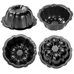 Dootafy Mini Budtcake Pan, 4 Inch Black Nonstick Fluted Lava Cake Pans Mini Chocoflan Mold Small Flan Mold Individual Baking Cups Thanksgiving Pumpkin Muffin Pans for Insta Pot Air Fryer