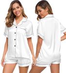 SWOMOG Pyjama Set Women White Pyjamas Silk Satin Pj Sets Bride Pyjamas Soft Sleepwear Set