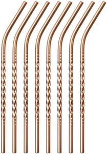 uxcell Stainless Steel Reusable Metal Straws, 8Pcs 8.27" Long x 0.24" Wide Metal Drinking Straws for Frozen Cold Drink, Milkshake, Tea (Bent, Gold)