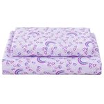 Softan Bed Sheet Set for Kids Girls, Twin Size Kids Sheets Microfiber Kids Fitted Sheet, Breathable & Silky Soft Feeling Kids Sheet Set 3 PCs Purple Love Heart Rainbow Kids Twin Bed Sheet