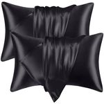 RAGGLE Set of 2 Satin Silk Pillowcase for Hair and Skin Standard Size 18"X 28" with Soft Breathable Smooth Cooling Pillow Covers for Sleeping or Pillow Protector (2, Black)