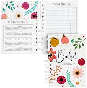 Paper Junkie Floral Monthly Budget Planner, Bill Organizer with 24 Pockets, Debt Payoff Tracker, Payment Checklist (5 x 7 In)