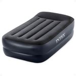 INTEX 64121ED Dura-Beam Plus Pillow Rest Air Mattress: Fiber-Tech – Twin Size – Built-in Electric Pump – 16.5in Bed Height – 300lb Weight Capacity