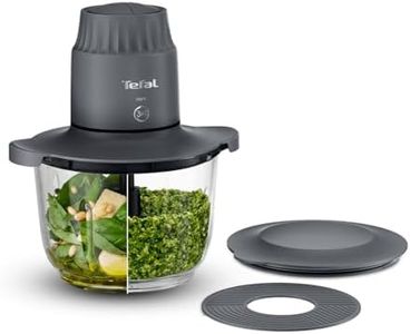 Tefal Choppeo XXL Zerkleinerer Kapazität, 2L Glasschüssel, Küche Mini Küchenmaschine, Anti-Rutsch-Matte, Aufbewahrungsdeckel für Reste, 2 Geschwindigkeiten, 500W, Hummus, Gemüse, Grau MB603BG1