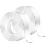 2 Packs Nano Double Sided Adhesive Tape, 20 FT Multifunctional Reusable Washable Traceless Transparent Gel Tape, Wall Sticky Strips for Kitchen, Party, Paste Photos Posters, Carpet Fixing