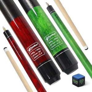 CUEBAR Pool Cues Set of 2, 58" 2-Piece Pool Sticks for Adults, 3D Grip House Bar Billiard Cue Sticks with 13mm Tip for Men Women - Green + Red