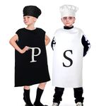 Ramede 4 Pcs Salt and Pepper Costume Set Letter Printed Tops and Mushroom Caps for Halloween (Children Style)
