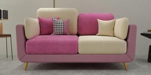 PREMIUM CART Velvet Contemperory Sofa Couch with Cushion Chaise Lounge Sectiona Sofa Perfect for Living Room & Bedroom Guests Home & Office (2 Seater Pink & Beige)