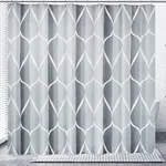 Gelbchu Grey Geometric Shower Curtain W 84 x H 72,Waterproof Design and Polyester,Quick-Drying, Weighted Hem, Extra Wide Size Shower Curtains Set for Bathroom,Machine Washable with 14 Hooks