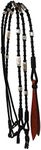 PRORIDER Horse Braided Leather Rawhide Romal Reins Silver Black Tack 6653