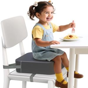 Toddler Booster Seat for Dining Table, Adjustable Seat Belts Booster Seat for Kitchen Chair, Strong Support Booster Cushion Seat, PU Easy Cleaning Detachable Portable Chair Booster (Dark Grey)