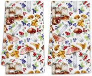 Cute Mushroom Kitchen Towels Dish Towels Set of 2,Berry Leaf Absorbent Tea Towels Dish Cloths Set,Kitchen Decor for Cooking Baking 16"x24"