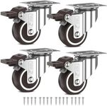 GBL Heavy Duty Castor Wheels with 4 Brakes + Screws - 50mm up to 200KG - Pack of 4 No Floor Marks Silent Caster for Furniture - Rubbered Trolley Wheels - Silver Castors